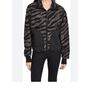 Varley Zebra Print Sherpa Fleece Full Zip Jacket Black Gray Size M
